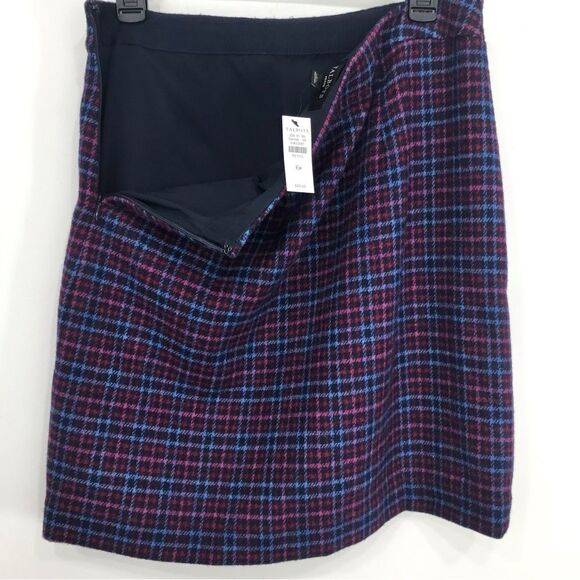Talbots Petites Blue Pink Plaid Wool Blend Scalloped Edge Button Mini Skirt NEW - Picture 7 of 16